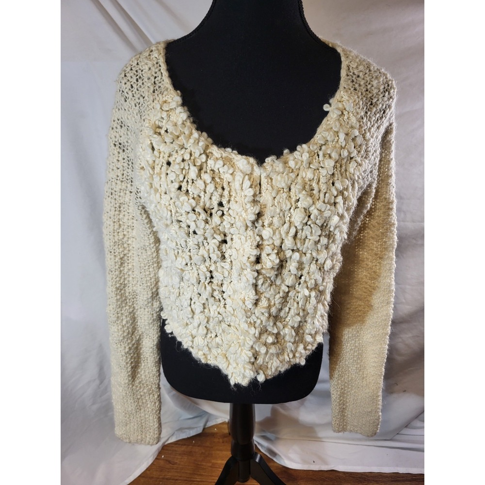 Sleeping On Snow Size Small Ivory Textured Wool Blend Cardigan Sweater